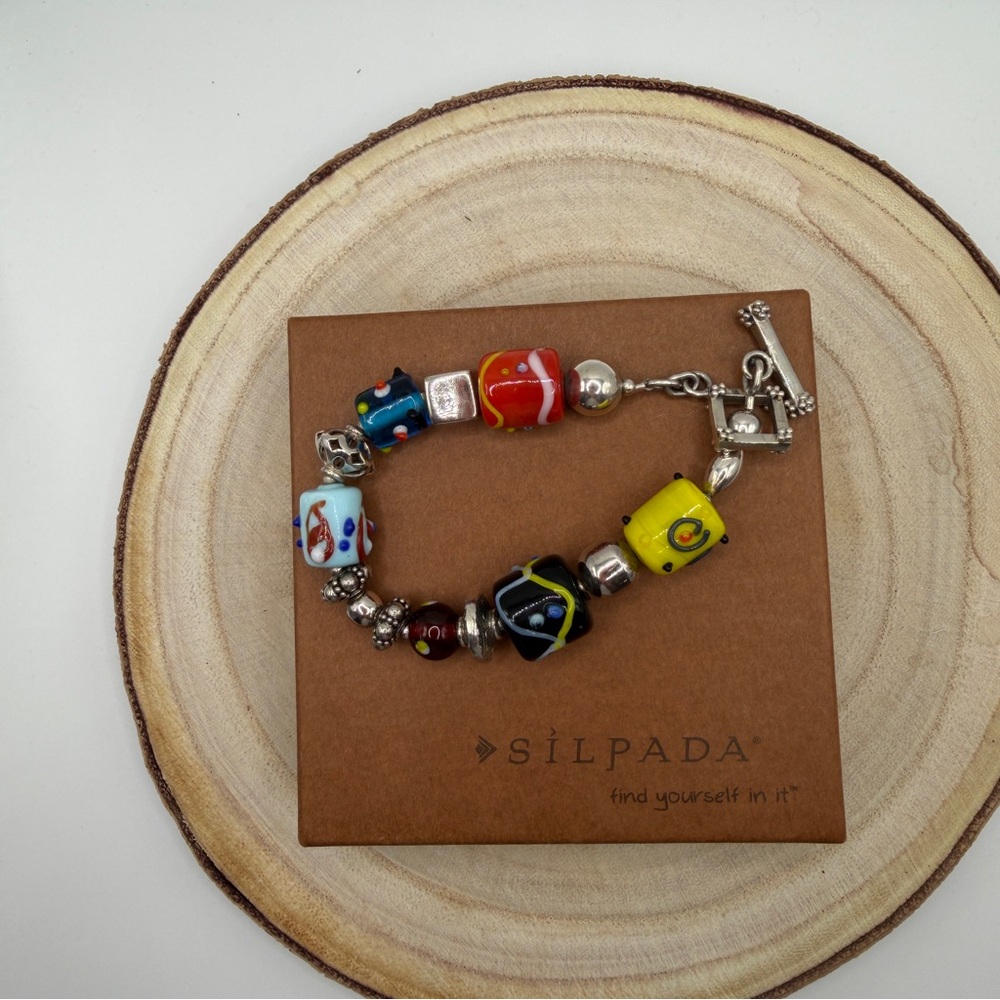 Silpada Multicolor Hand-Blown Glass Bead Bracelet Retired B0871